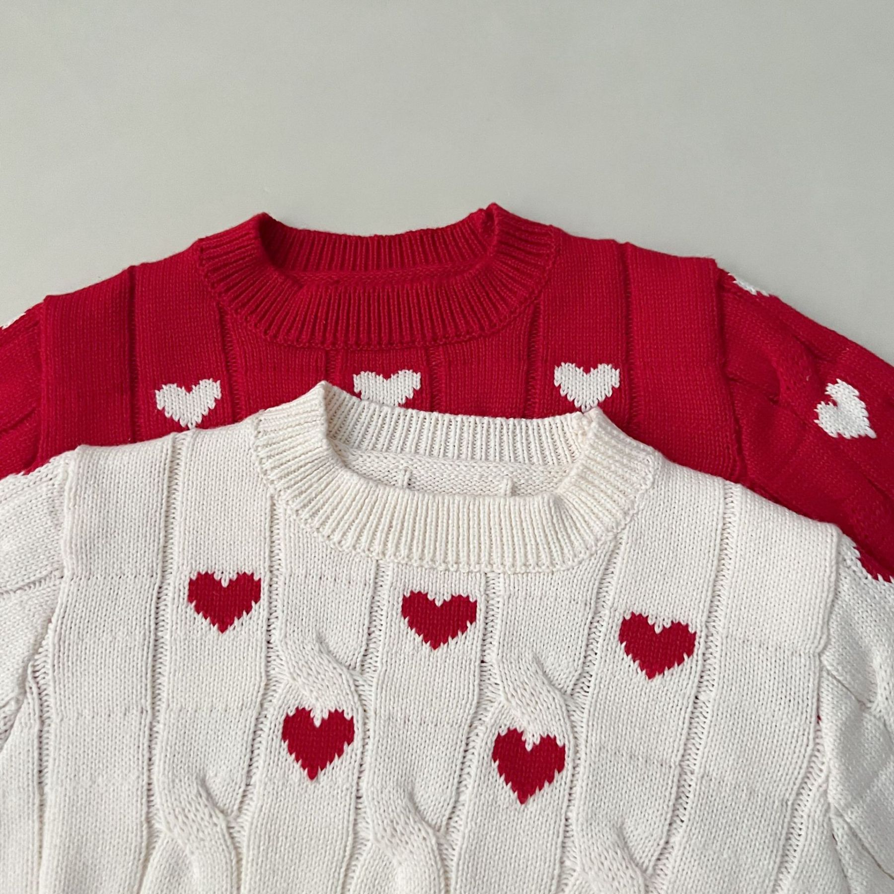 2pcs Baby Allover Heart Pattern Woolen Pullover Knit Sweater-kissminis