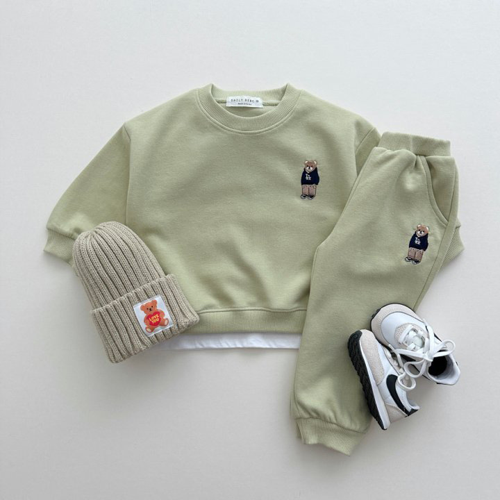 2pcs Toddler Boy/Girl Cool Bear Embroider T-Shirt and Pants Set-kissminis