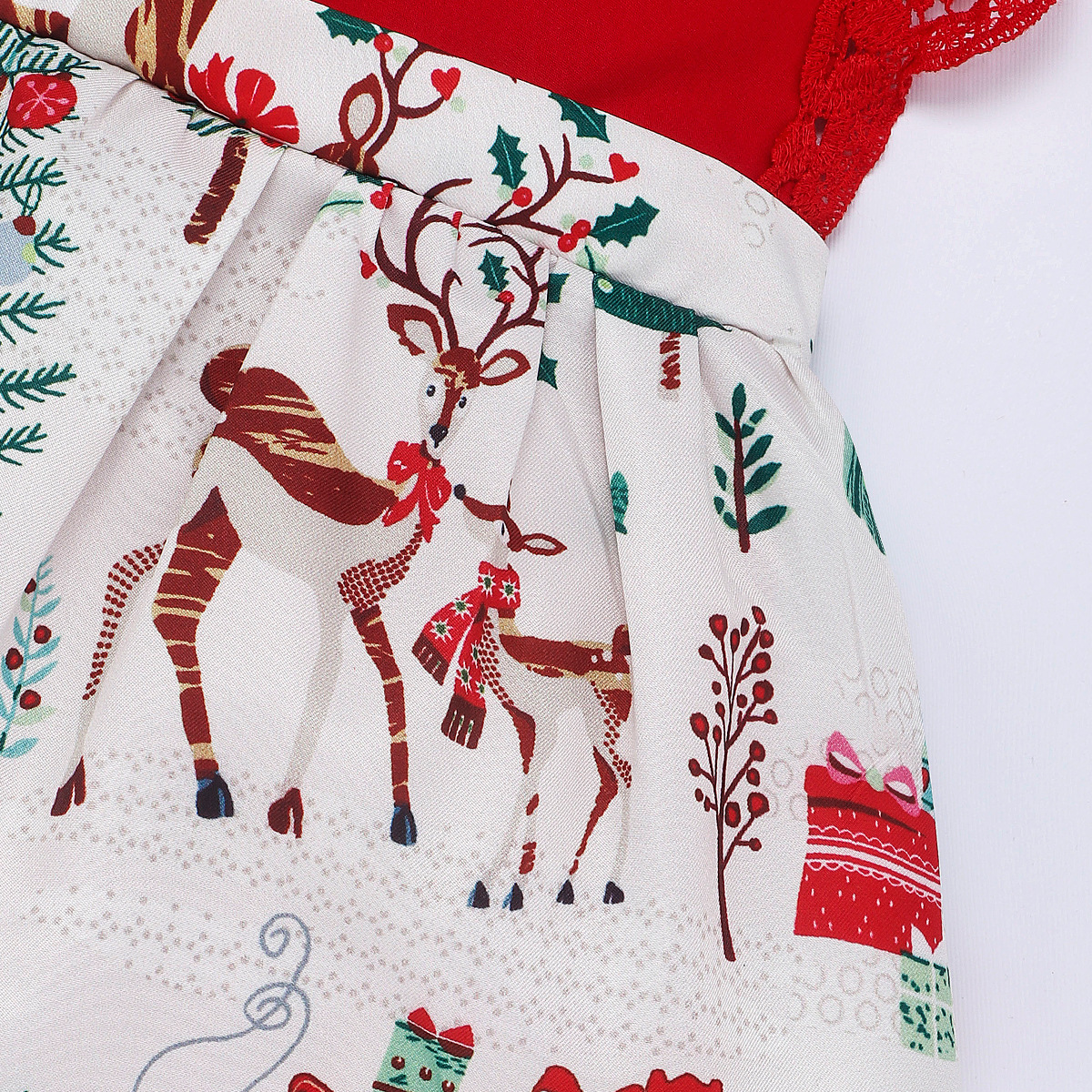 2pcs Baby Girl Christmas Cartoon Lace Sleeveless Romper with Hair Band Set-kissminis