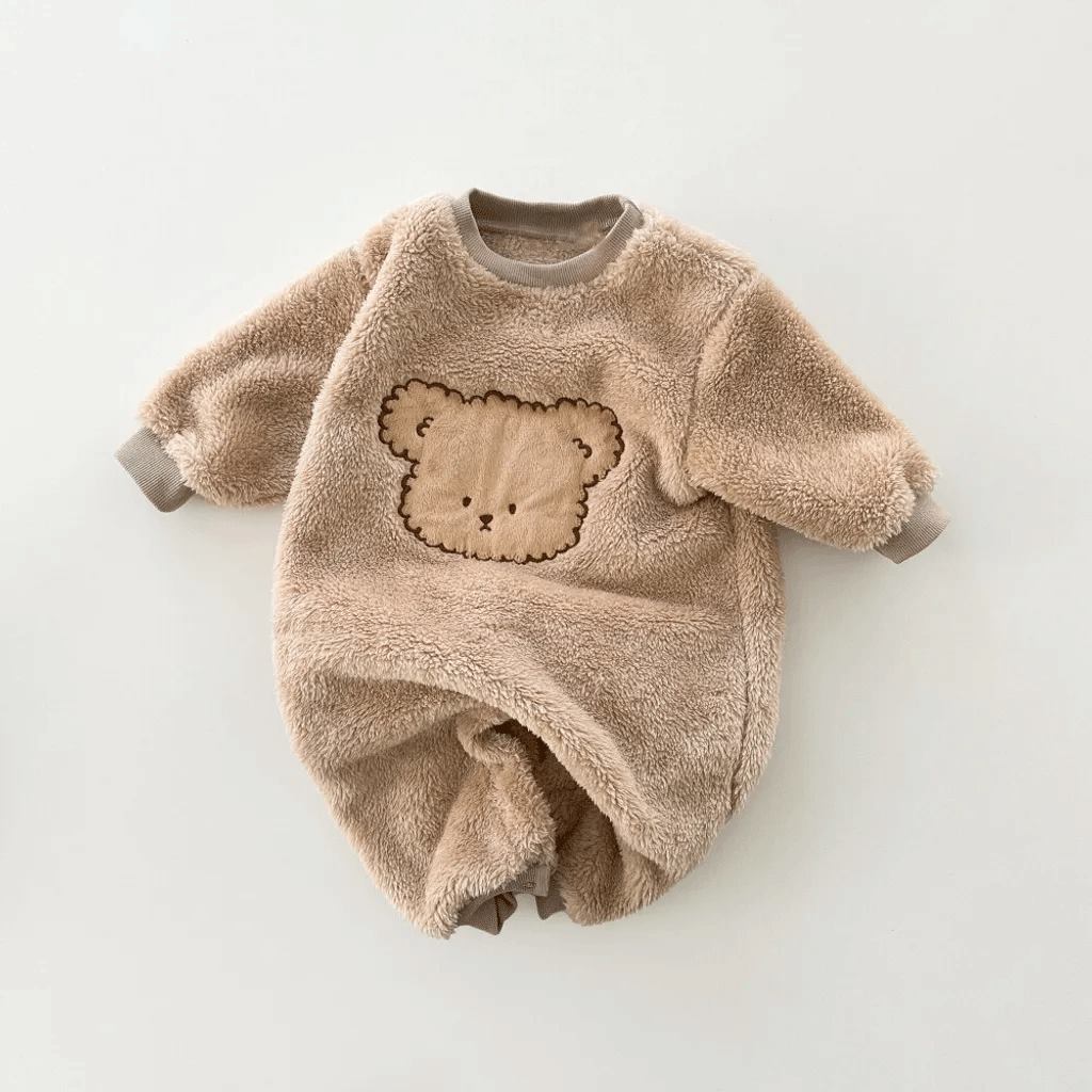 Baby Boy/Girl Winter Cute Bear Pattern Solid Color Fluff Long Sleeve Romper-kissminis