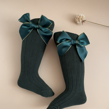 Baby Toddler Girl Christmas Style Solid Color Satin Bow Stocking-kissminis