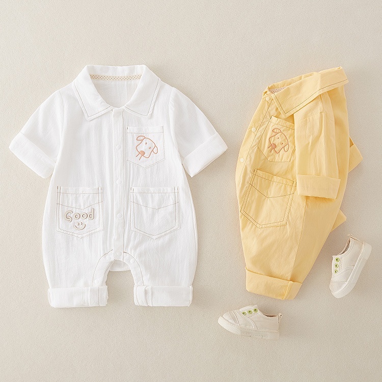Baby Boy/Girl Line Puppy Print Romper-kissminis