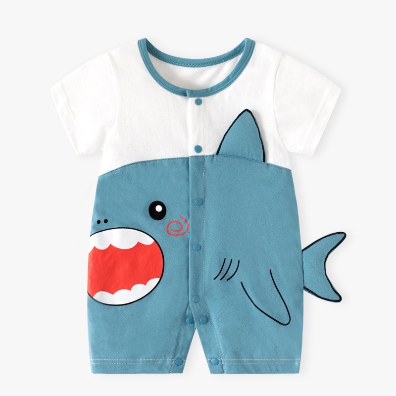 Baby Boy/Gril Pure Cottond Shark Pattern Short Sleeve Romper-kissminis