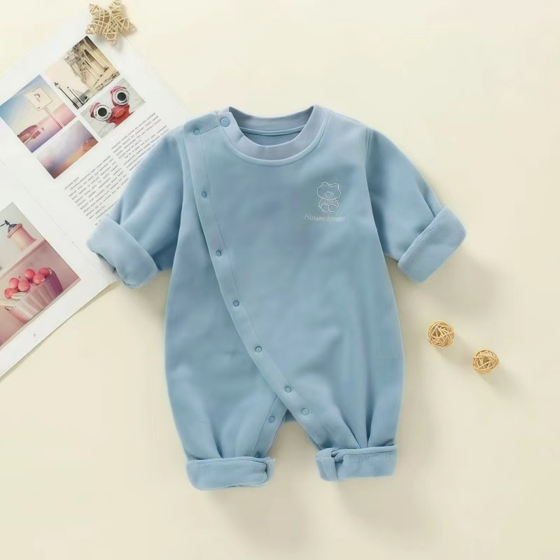 Baby Winter Fleece Rabbit Pattern Slanted Lapel Romper