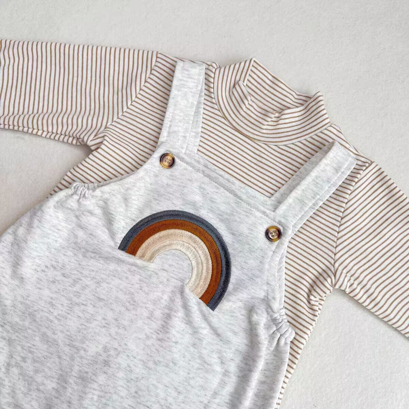 2pcs Baby Boy/Girl Rainbow Suspender Long Sleeve Romper and T-shirt Set-kissminis