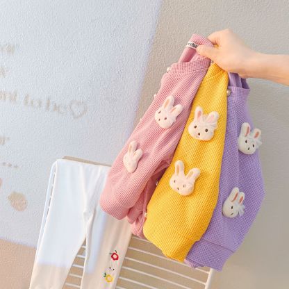 3pcs Cardigan +Dress+Knit Pants Baby Girl Rabbit and Floral Graphics