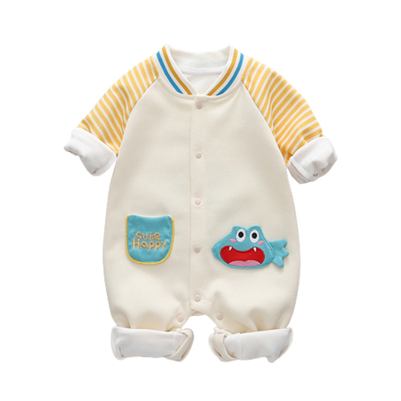 Baby Boy/Girl Stripe Line Dinosaur Graphic Romper-kissminis
