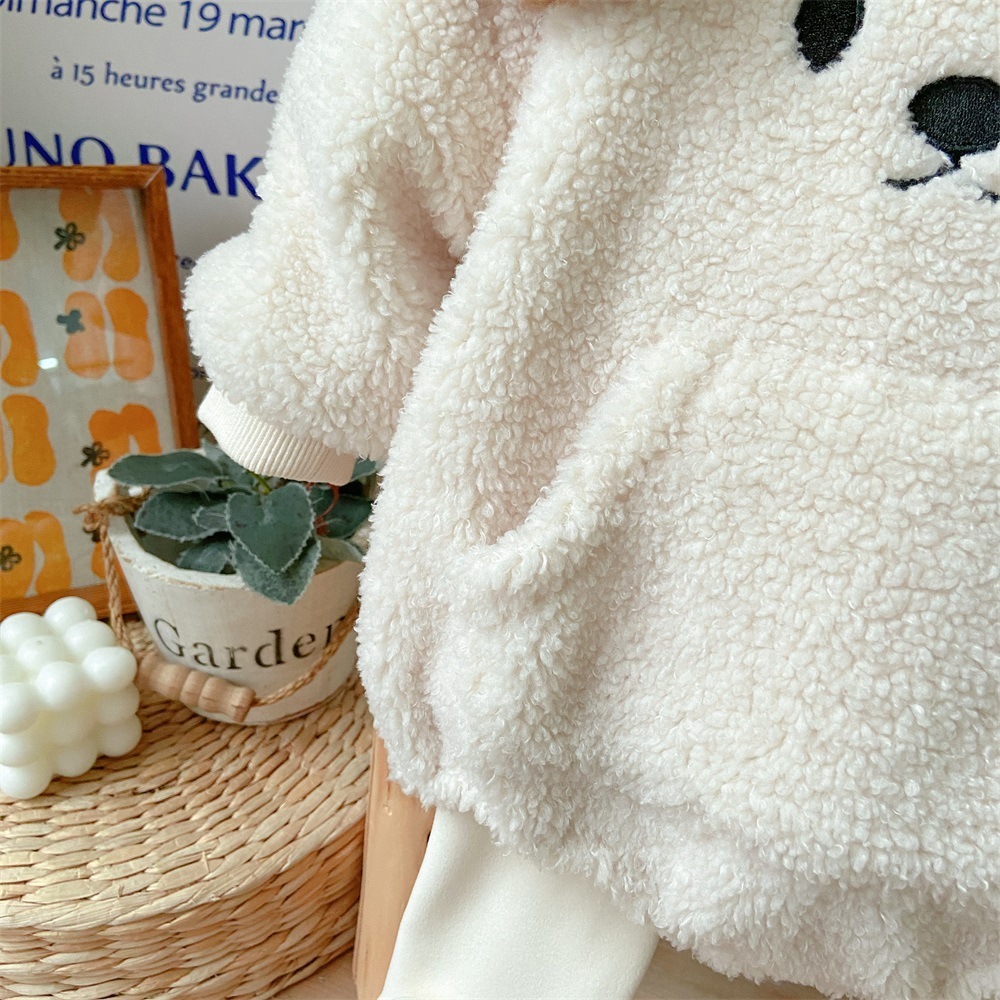 Baby Boy/Girl Winter Thicken Fluff Cute Bear Design Long Sleeve Bodysuit and Hat and Pants Set-kissminis