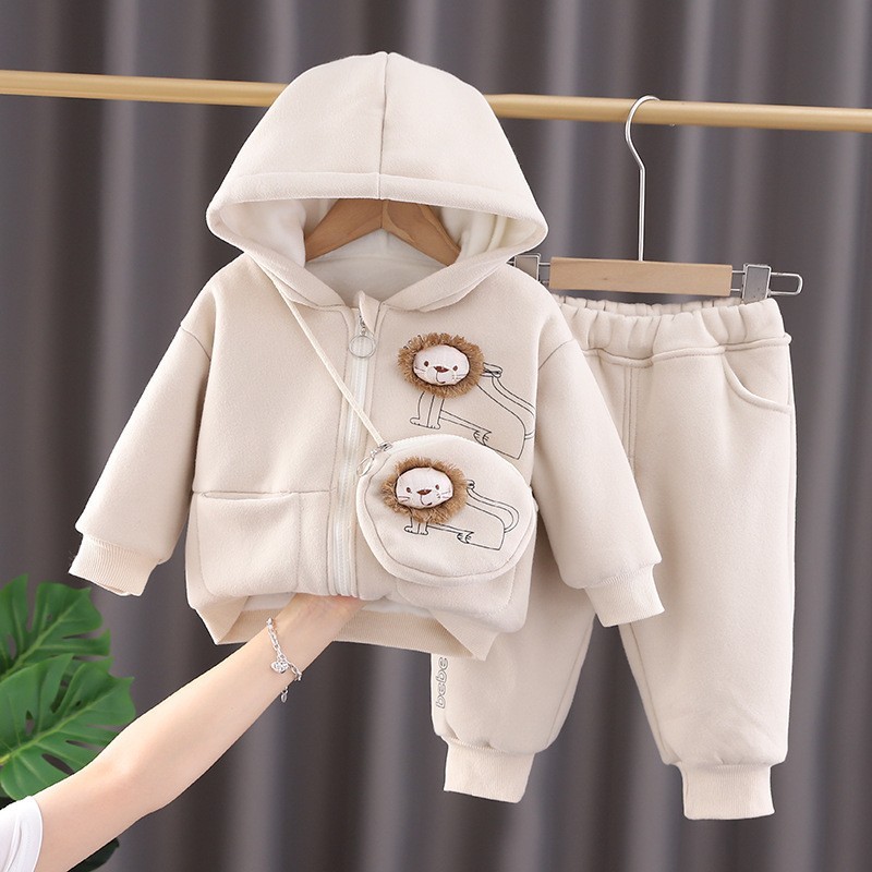 Toddler Boy/Girl Cute 3D Lion Pattern Solid Color Three-Piece Set-kissminis