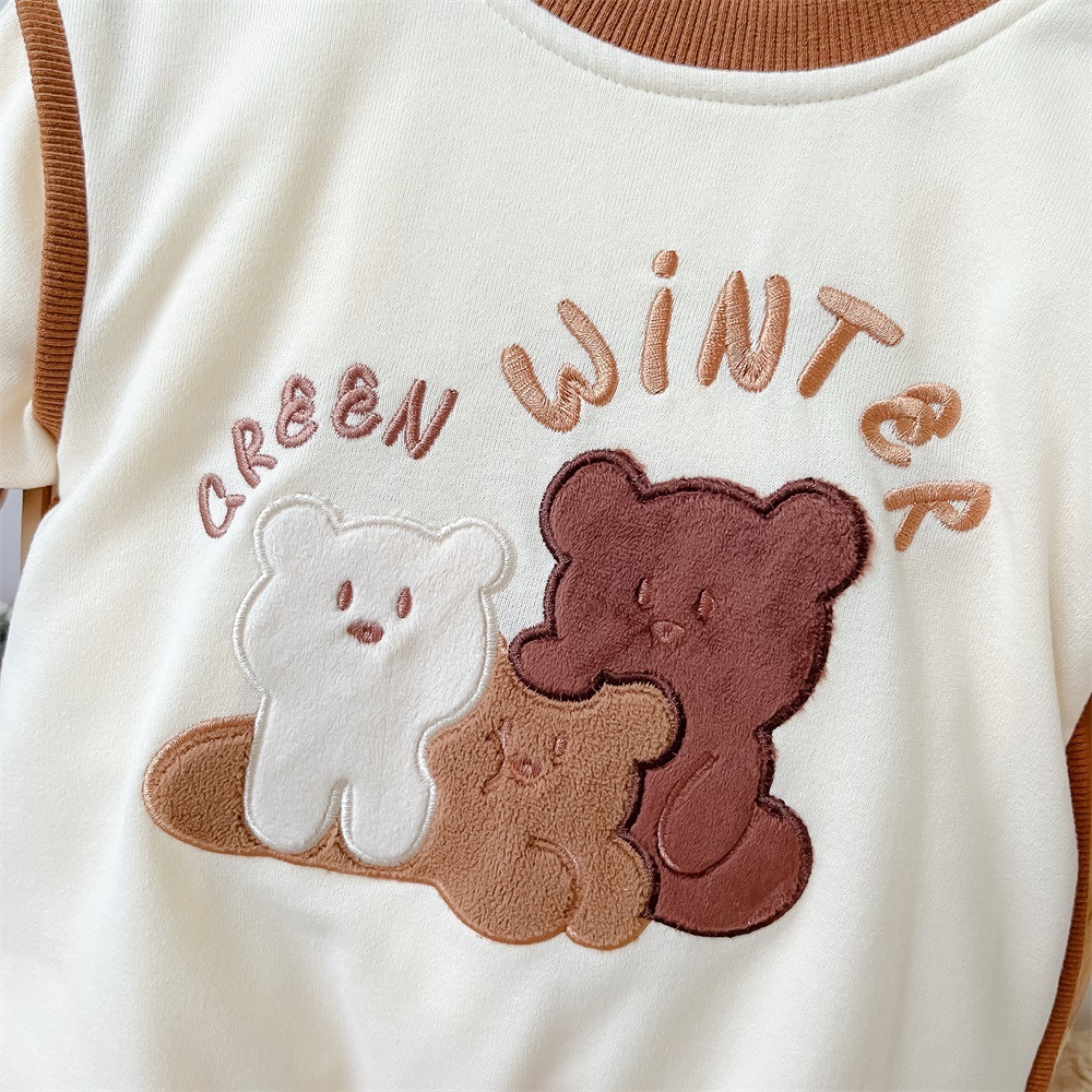 Baby Boy Winter Bear and Letter Patch Long Sleeve Fluff Romper-kissminis