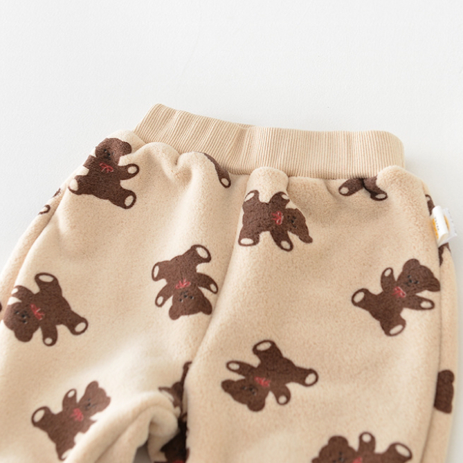 2pcs Baby Boy/Girl Winter Bear and Dots Graphic Long Sleeve Hooded Sweatshirt with Pants Set-kissminis