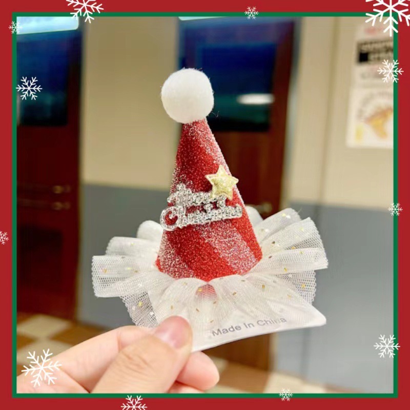 Baby Girl Cute Christmas Style Santa Hat Design Hair Clip-kissminis