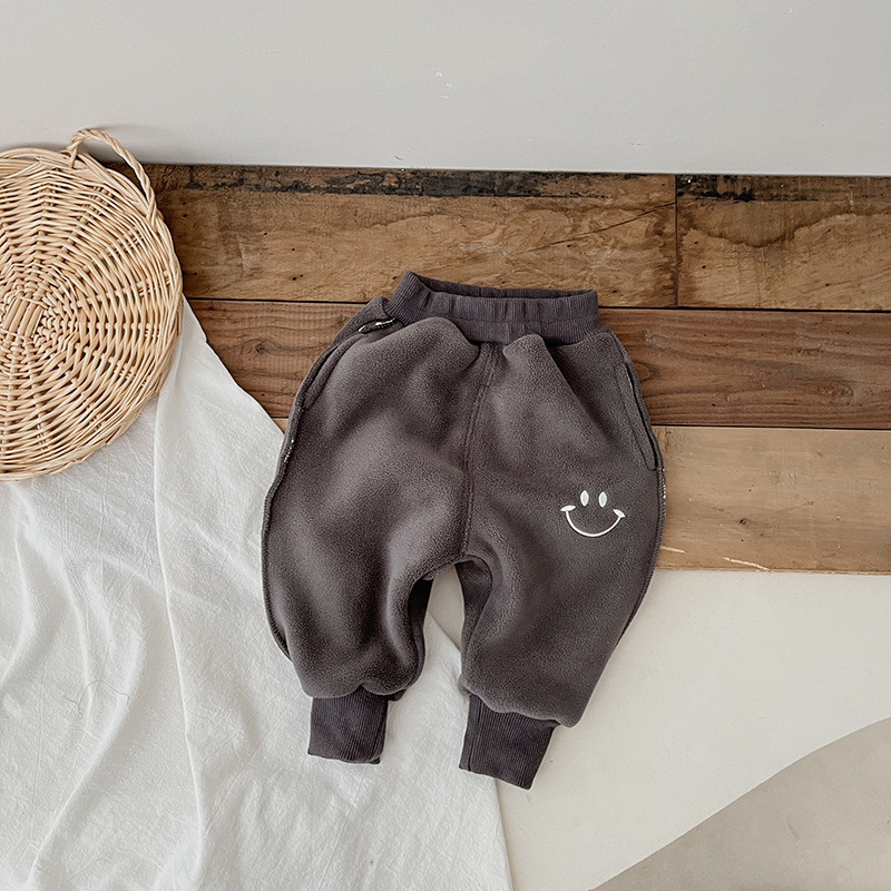 Toddler Boy/Girl Solid Color Smile Face Pattern Long Pants -kissminis