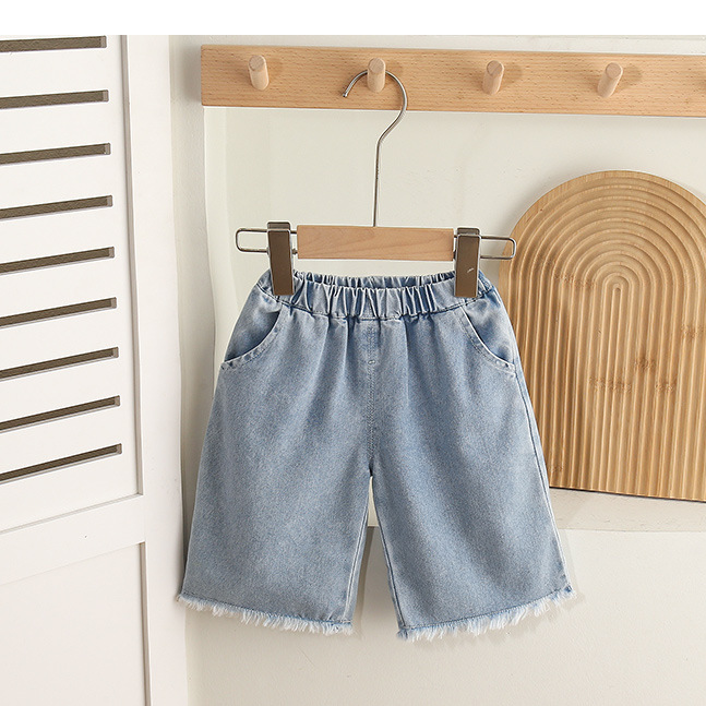 White Sleeveless Lace Adorned Top and Blue Denim 2PCS Shorts Set