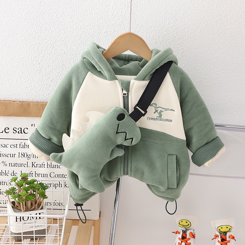 Toddler Cute Dinosaur Design Long Sleeve Hooded Sweatshirt&Bag Set-kissminis