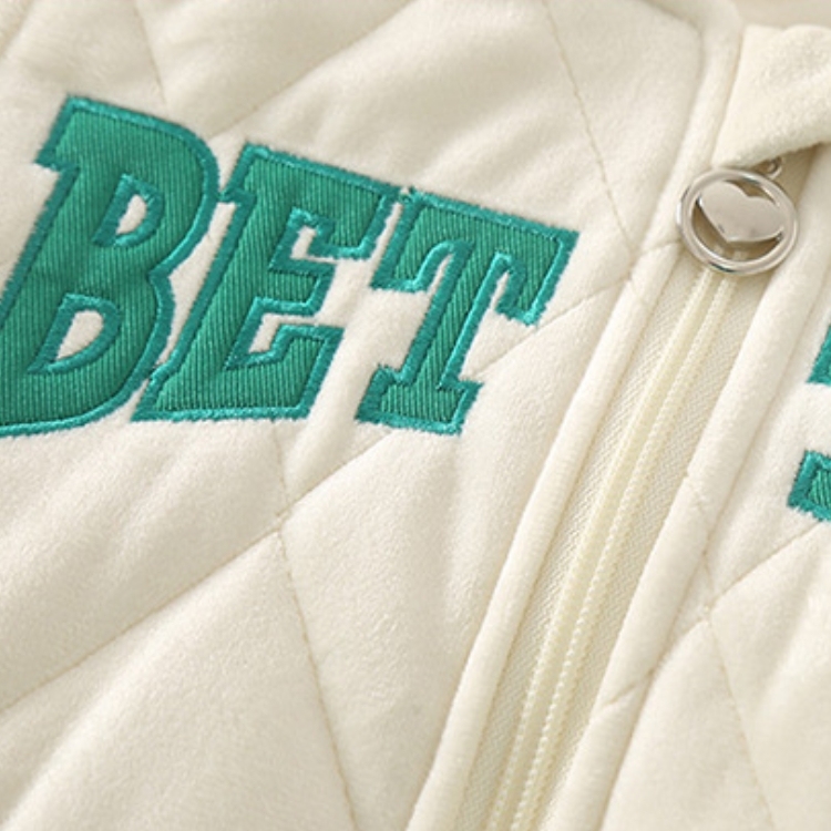 Baby Boy/Girl Letter Embroidery Long Sleeve Fluff Zipper Romper-kissminis