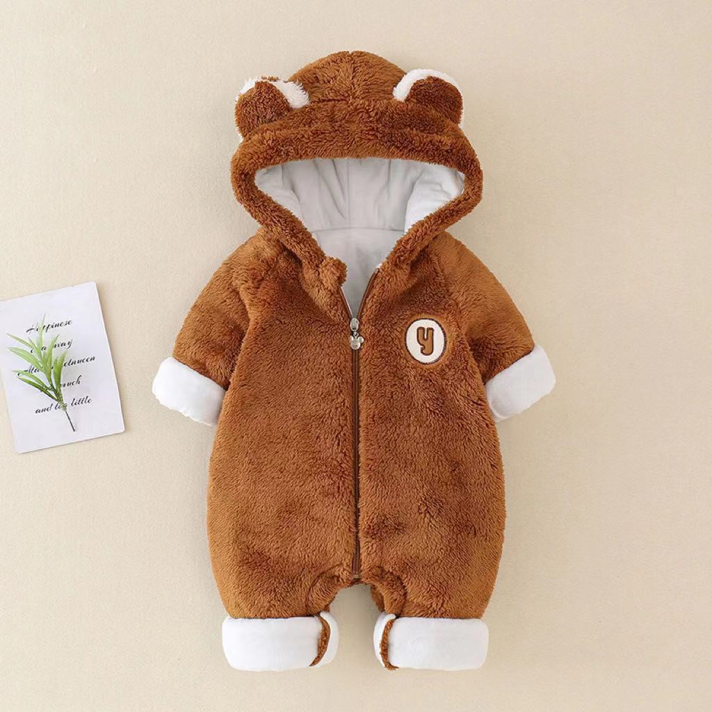 Baby Winter Cute Bear Long Sleeve Fluff Hooded Romper-kissminis