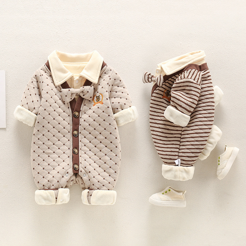 Baby Girl Polka Dots Stripes Mock Two-pieces Long Sleeve Romper-kissminis