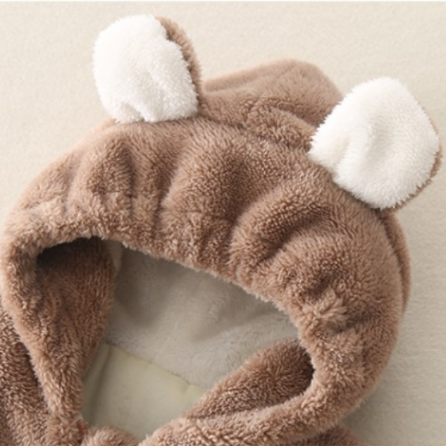Baby Boy/Girl Winter Thicken Porket Embroidery Long Sleeve Hooded Fluff Romper-kissminis