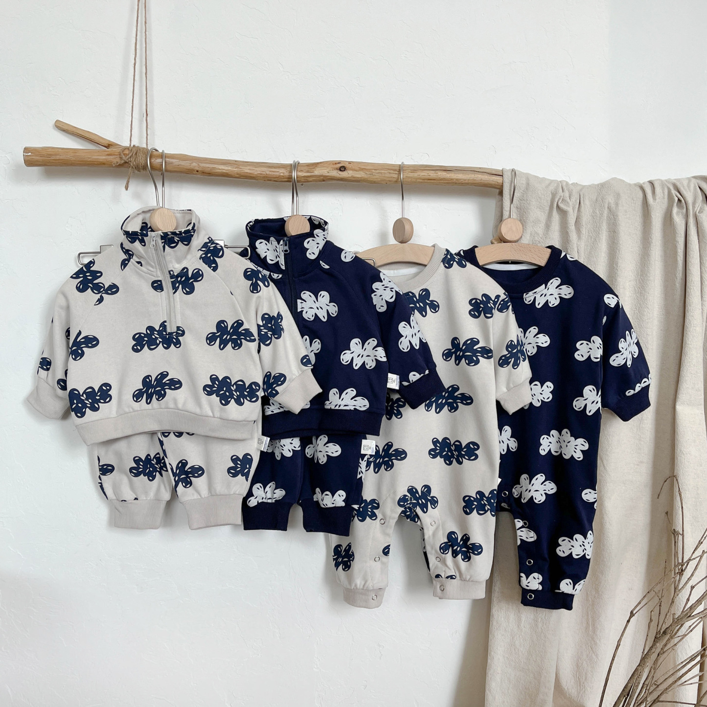 2pcs Baby/Toddler Boy Cloud Printed Jacket and Pant Set-kissminis