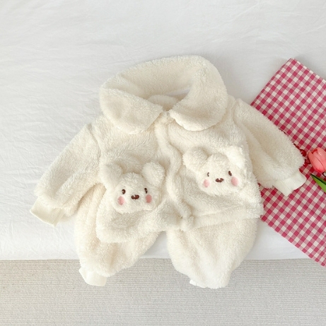 2pcs Winter Fleece Baby Cute Dog Print Sweatshirt and Pants Set-kissminis