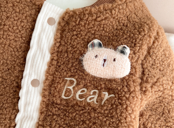 Baby Boy Cute Bear and Letter Pattern Winter Thicken Fluff Long Sleeve Romper-kissminis