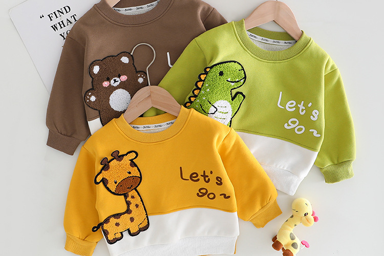 Toddler Boy/Girl Cute Dinosaur/Bear/Giraffe Pattern Solid Color Two-Piece Set-kissminis