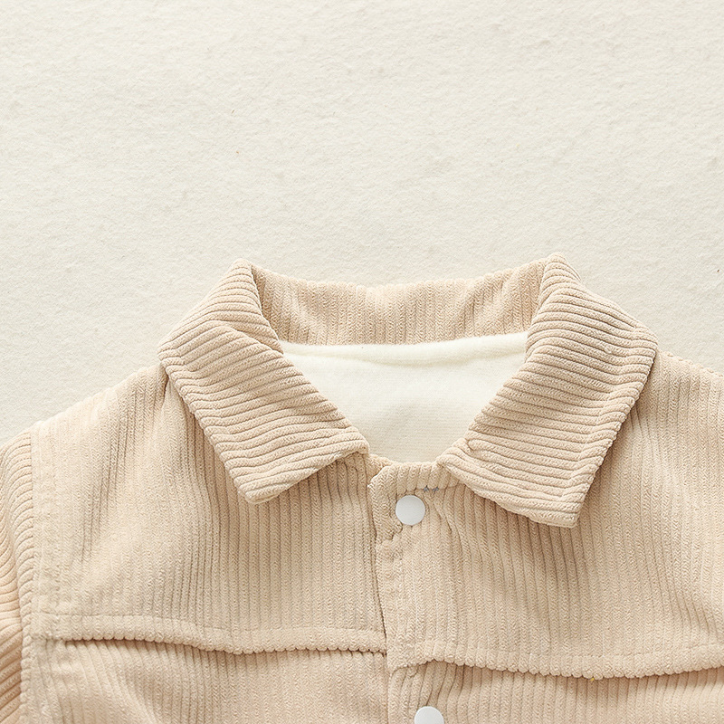 Baby Drawstring Waist Solid Color Corduroy Romper-kissminis