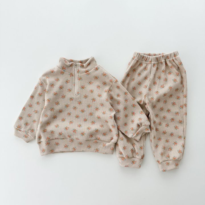 2pcs Toddler Stand Collar Fashionable Floral Pattern Sweatshirt and Pants Set-kissminis