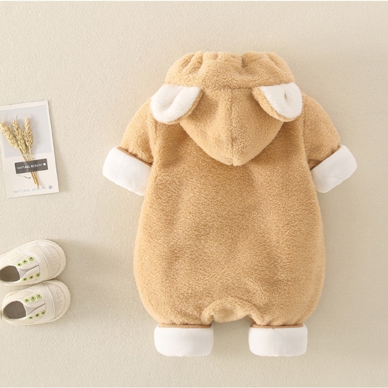 Baby Boy/Girl Winter Bear and Arch Patch Long Sleeve Thicken Hooded Fluff Romper-kissminis