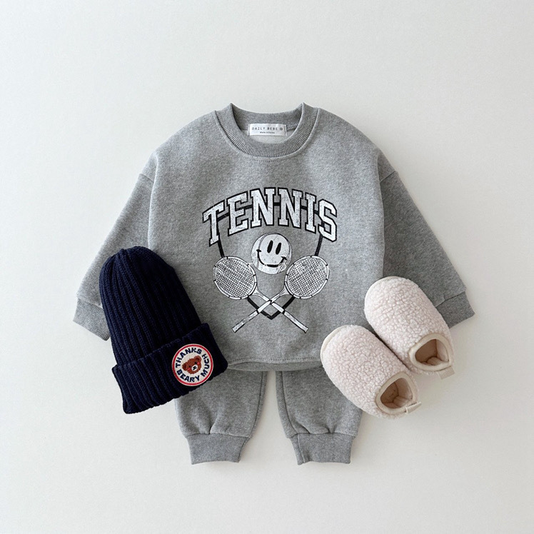 2pcs Baby ‘TENNIS’ Letter Printed Sweatshirt and Pants Set-kissminis
