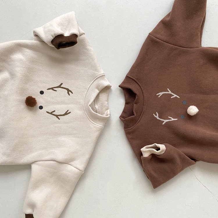 Baby Boy/Girl Christmas Elk Design Pattern Long Sleeve Bodysuit-kissminis