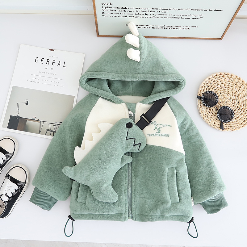 Toddler Cute Dinosaur Design Long Sleeve Hooded Sweatshirt&Bag Set-kissminis