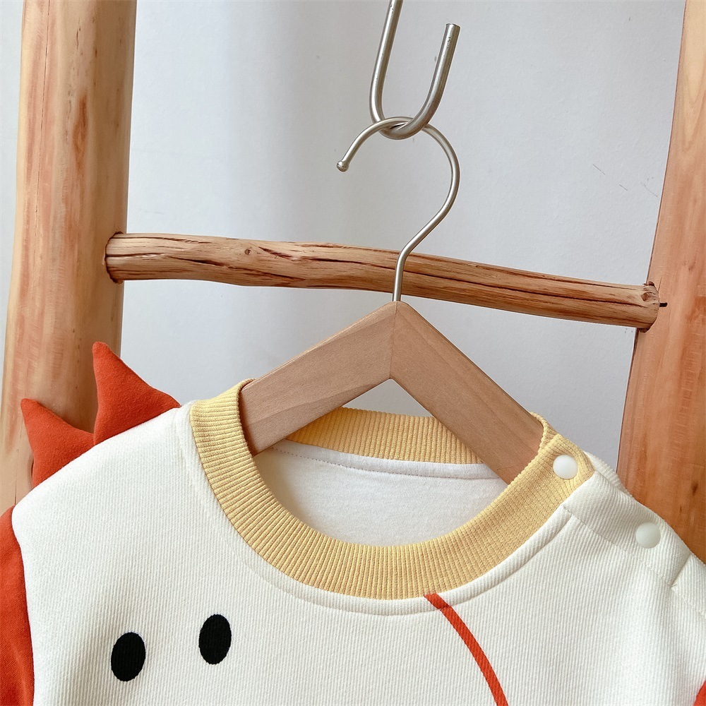 Baby Boy Winter Thicken Dinosaur Pattern Block Color Long Sleeve Fluff Romper-kissminis