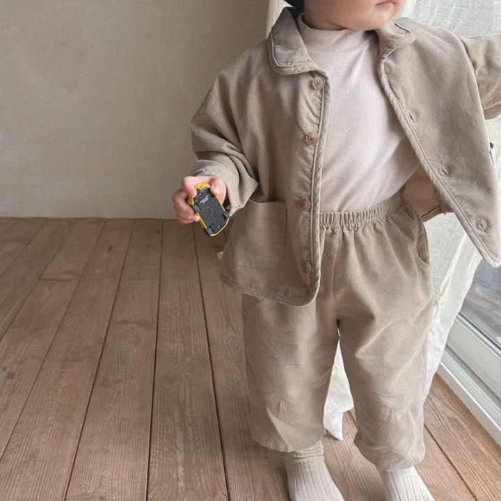2pcs Baby Boy/Girl Corduroy lapel Loose-buttoned Long Sleeves Casual Set-kissminis