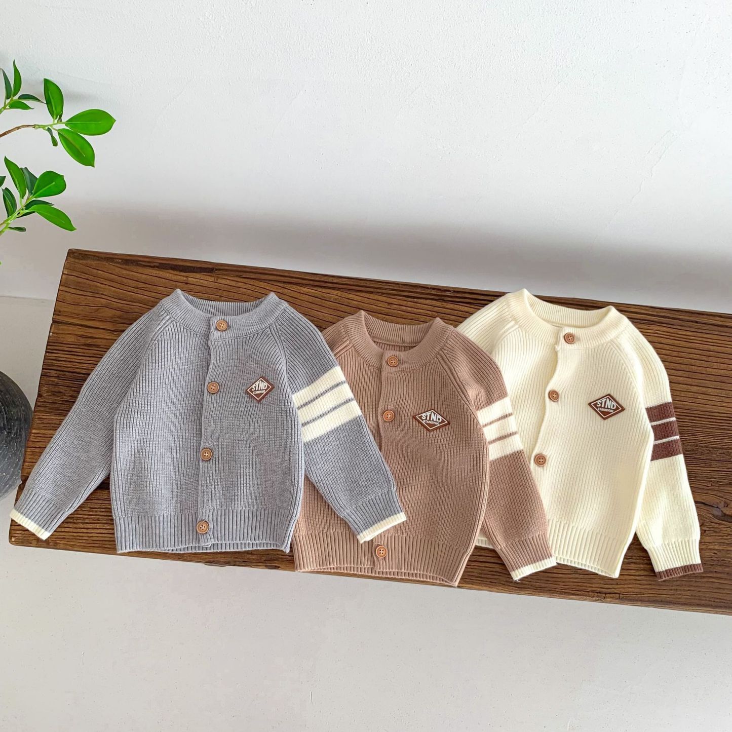 2pcs Baby Boy/Girl Stripe Graphic Knit Long Sleeve Cardigan and Pants Set-kissminis