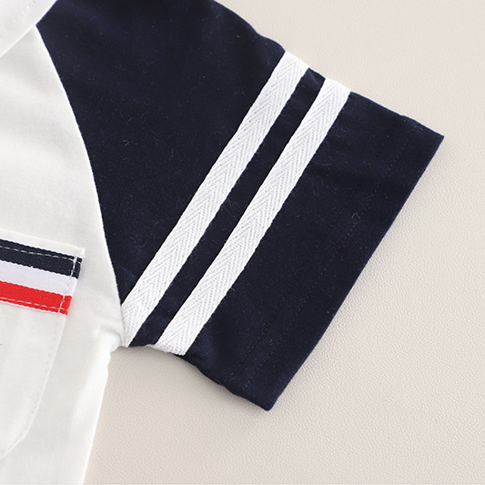 Polo Short Sleeve Shirt with Striped Details and Green Shorts Set
