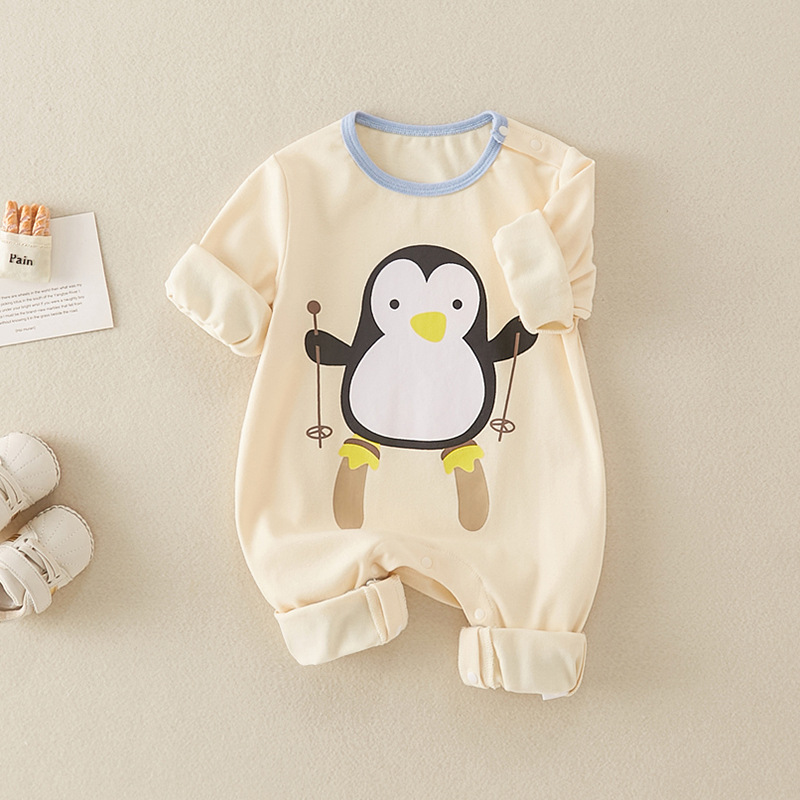 Newborn Baby Boy & Girl Cartoon Penguin Long Thick Sleeve Romper-kissminis