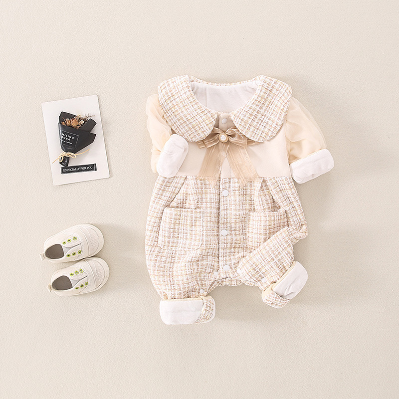 Baby Girl Lace Bowknot Chanel Style Long Sleeve Romper-kissminis