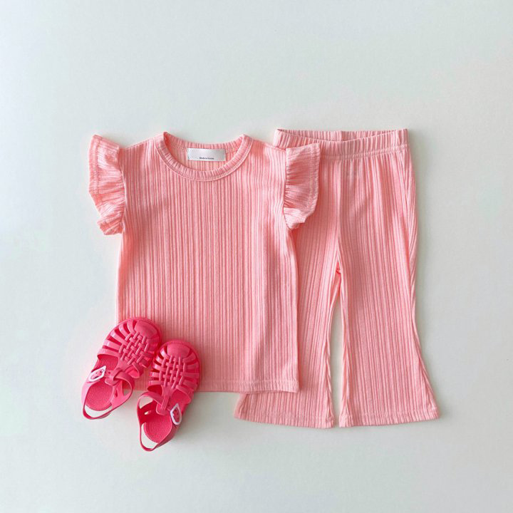 2pcs Baby Toddler Girl Solid Ruffle Thin Ribbed T-shirt and Pants Set