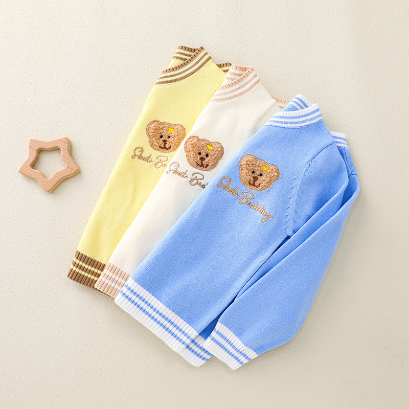 Baby Boy/Girl Ribbed Knit Bear Design Cardigan Sweatshirt with Pants Set-kissminis