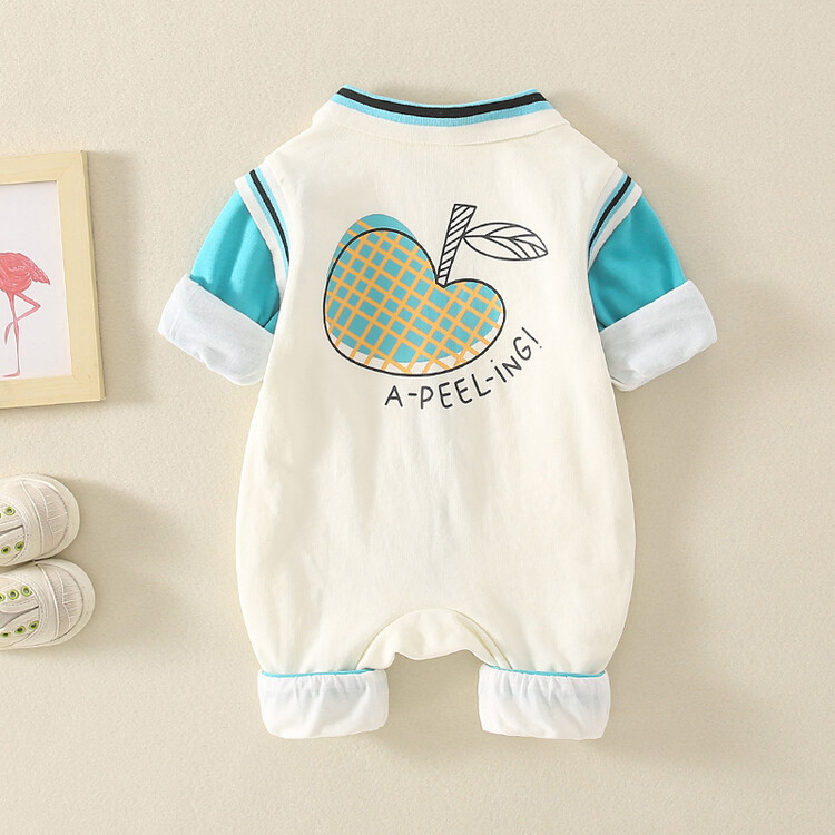 Newborn Baby Boy & Girl Apple Graphic Bear Print Thick Long Sleeve Romper-kissminis