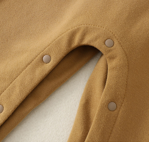 Baby Boy/Girl False Two Piece Bear Embroidery stripe Light Brown Long Sleeve Romper-kissminis