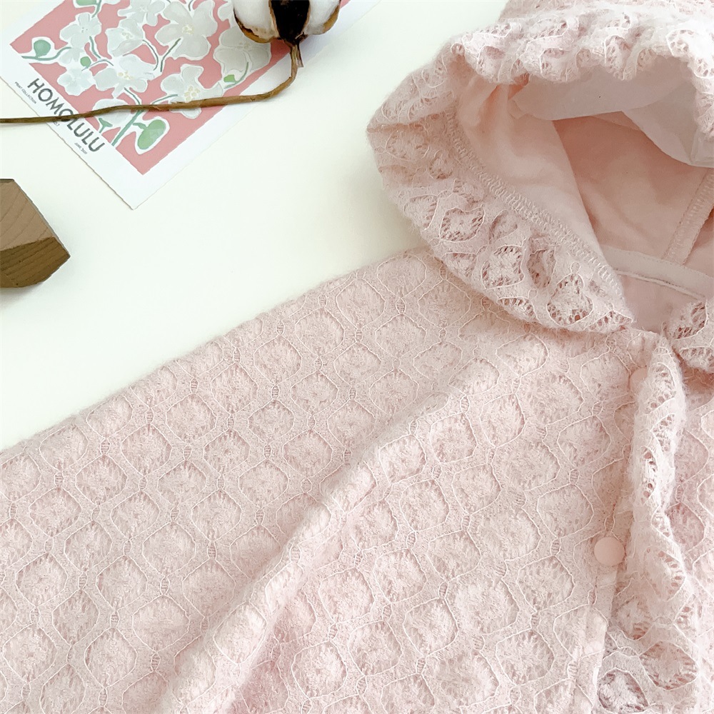 Baby Girl Floral Graphics Solid Color Long Sleeve Hooded Cloak-kissminis