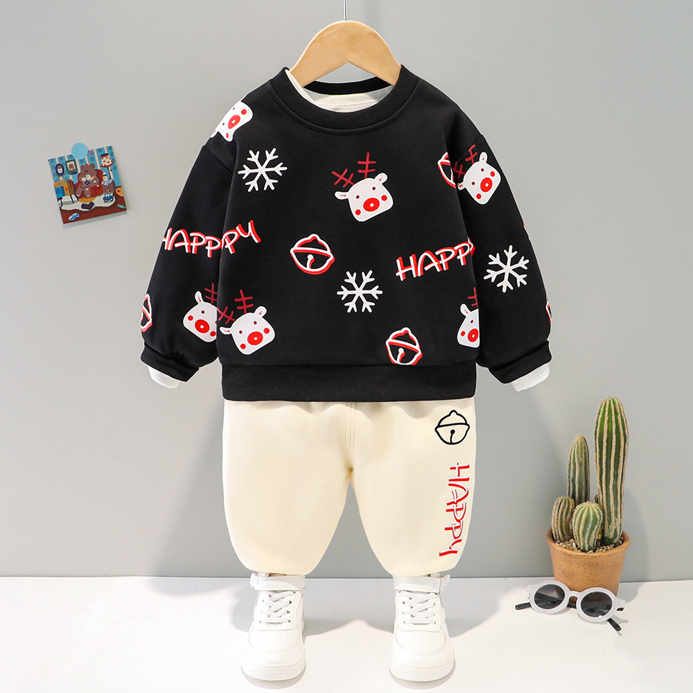 Elk Velvet Thickened Sweatshirt Two Piece Set-kissminis