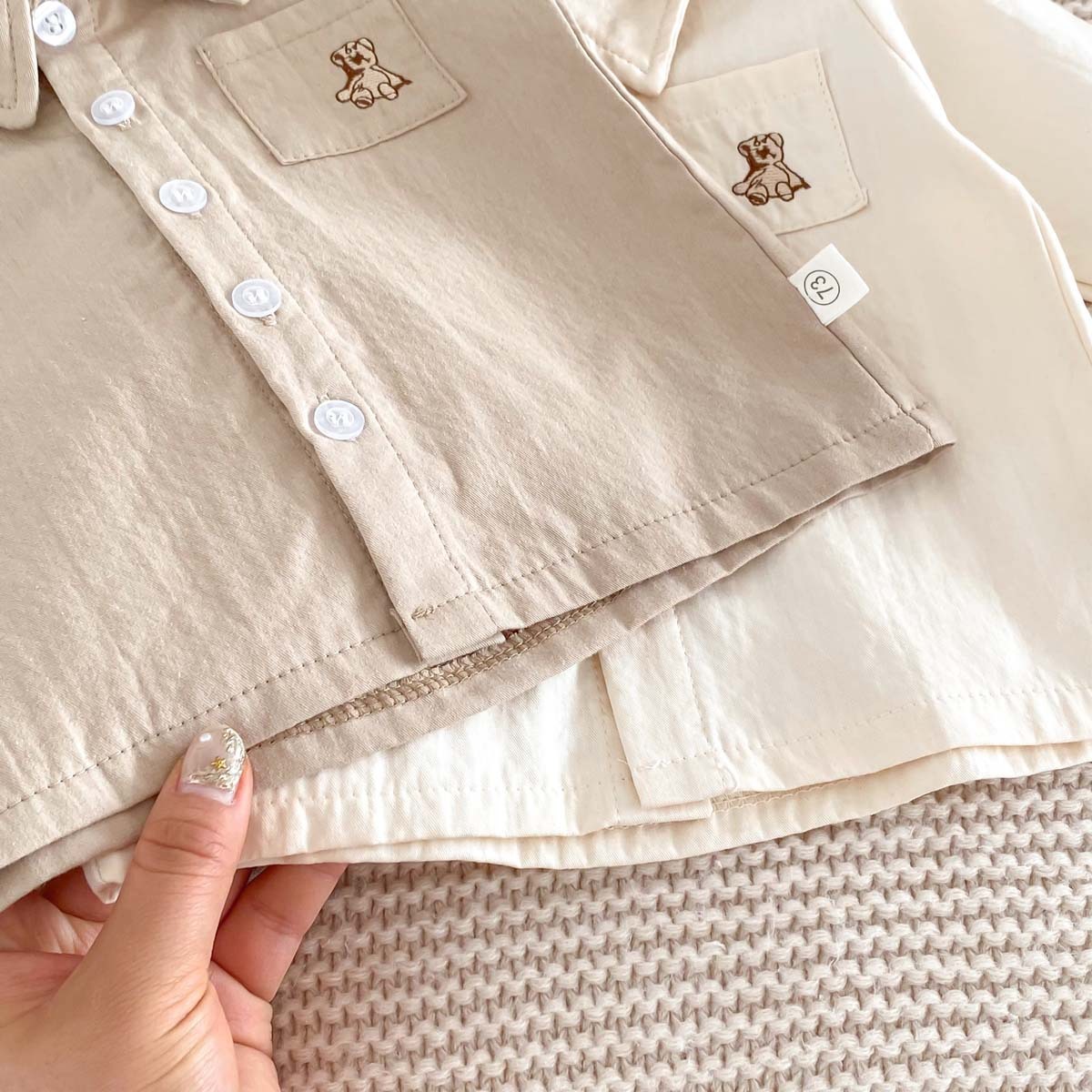 Baby Boy/Girl Solid Color Bear Pattern Cardigan Shirt-kissminis