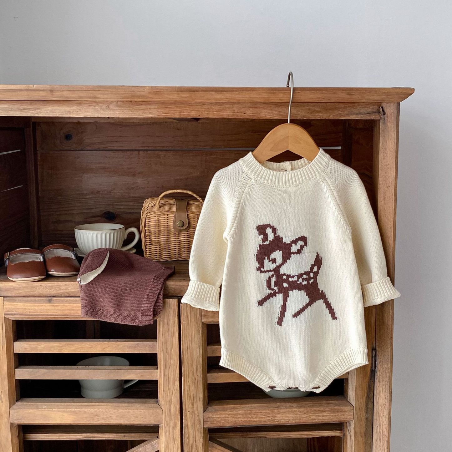 Newborn Baby Boy/Girl Cute Deer Pattern Long Sleeve Bodysuit and Hat-kissminis