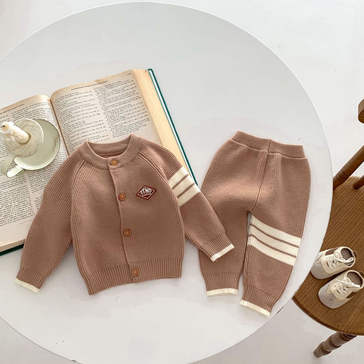 2pcs Baby Boy/Girl Stripe Graphic Knit Long Sleeve Cardigan and Pants Set-kissminis