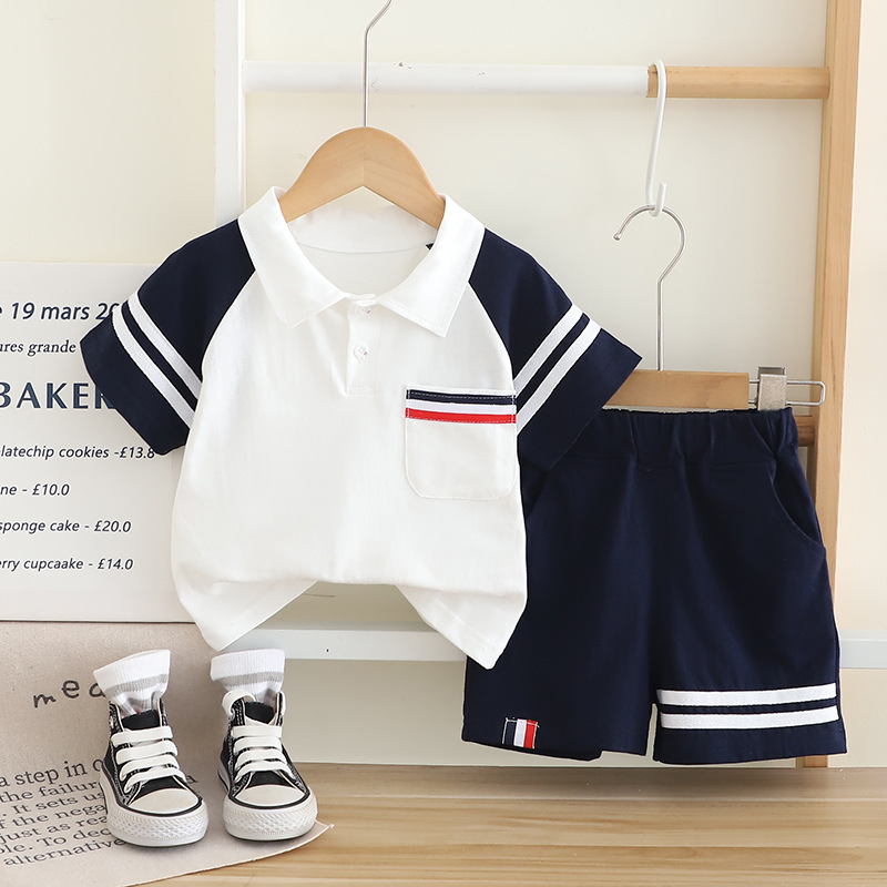 Polo Short Sleeve Shirt with Striped Details and Green Shorts Set