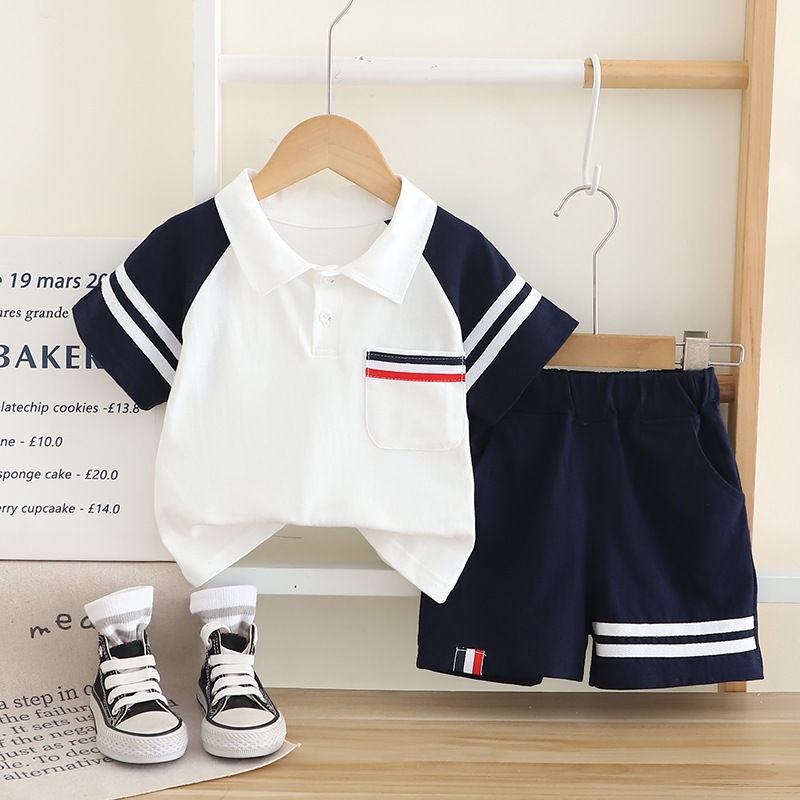 Polo Short Sleeve Shirt with Striped Details and Green Shorts Set
